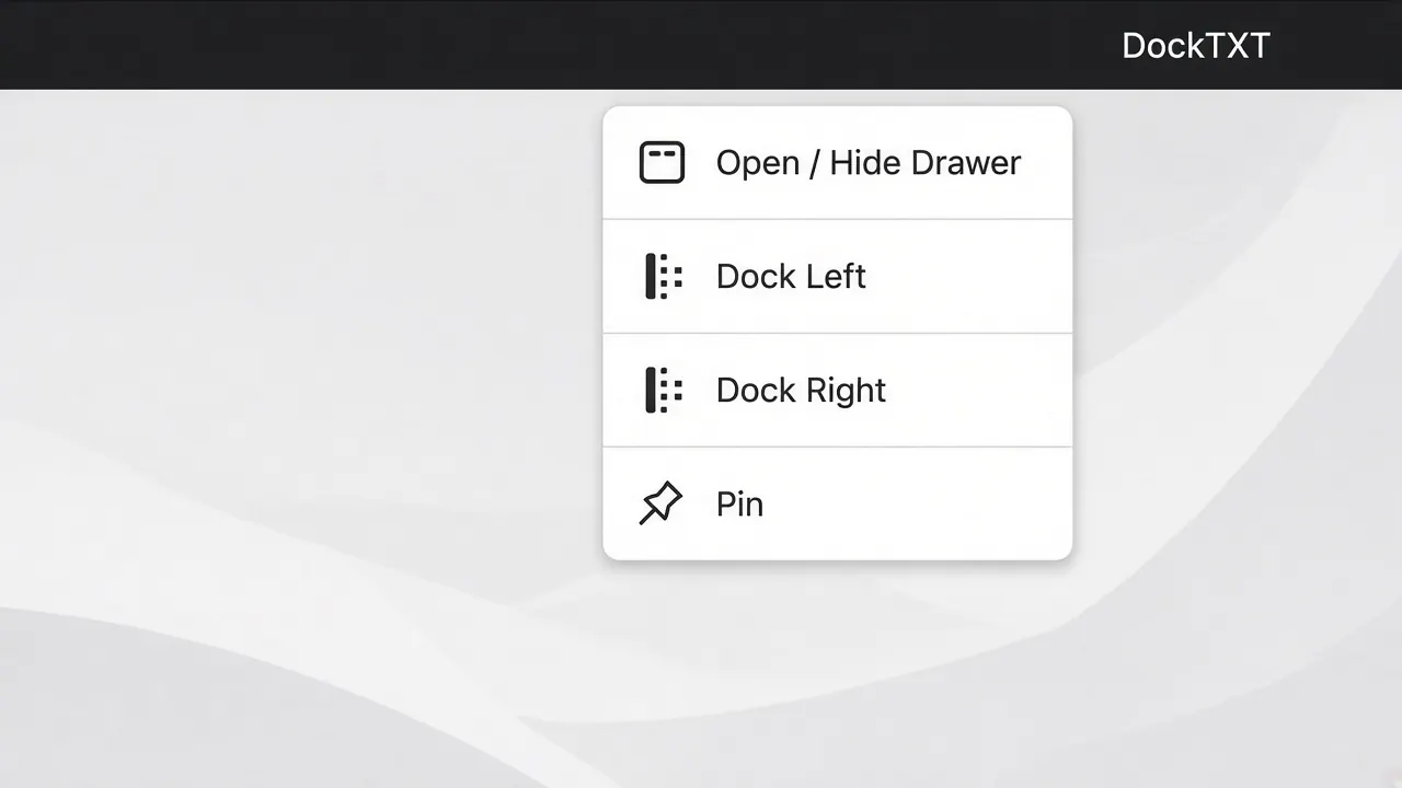 Menu bar text scratchpad menu for DockTXT on Mac